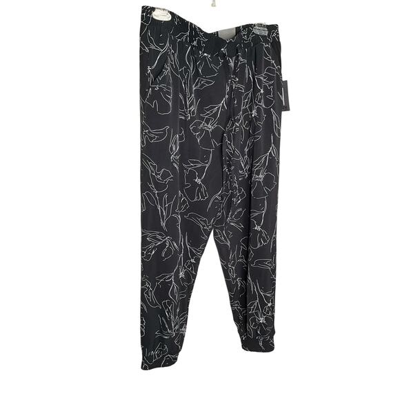 One By Chapter One Jogger Pants Floral Print Mid Rise Black Womens Size L NWT - Picture 1 of 6